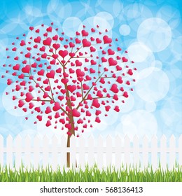Tree in the shape of heart, valentines day background.Vector.