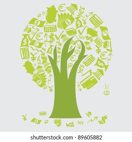 A tree in the shape of money icons.