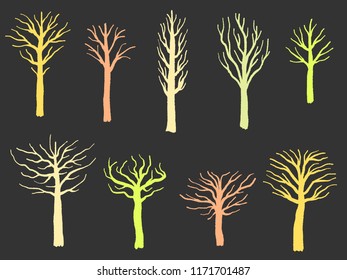 Tree shape set - vector tree silhouette illustration collection.