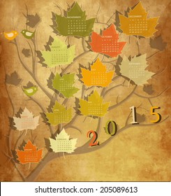 Tree shape Vintage calendar for 2015 