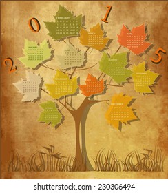 Forma de árbol Calendario vintage para 2015 