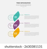 tree shape visualization infographic outline style with 3 point template with leaf shape and open box container with arrow stacked list for slide presentation vector