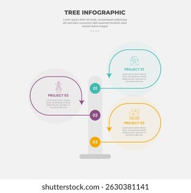 tree shape visualization infographic outline style with 3 point template with open round shape with vertical stacked list for slide presentation vector