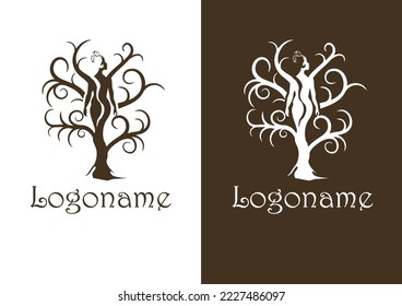 Tree with a shape of a woman logo design