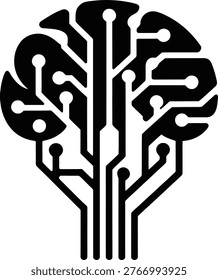 Tree Shaped AI Brain with Circuit Board Design for Advanced Artificial Intelligence and Digital Innovation Concepts