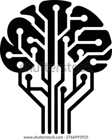 Tree Shaped AI Brain with Circuit Board Design for Advanced Artificial Intelligence and Digital Innovation Concepts