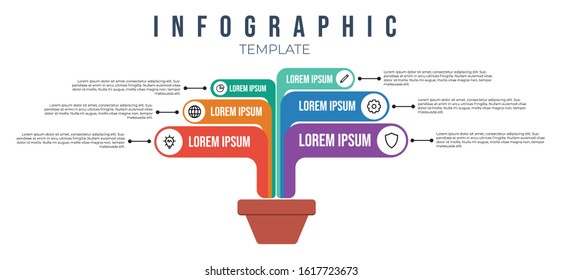 Tree shaped data visualization, infographic element vector with 6 points, options. use for workflow, information brochure, poster, annual report. etc.