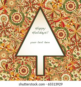 Tree shaped frame on field of hand drawn flowers.