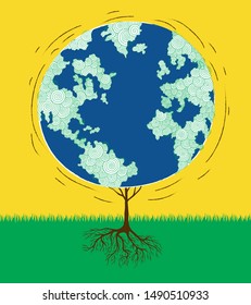 Tree shaped like the World map. Design for environmental protection.