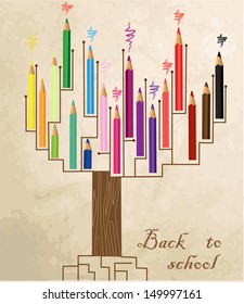 Tree shaped made of colored pencils