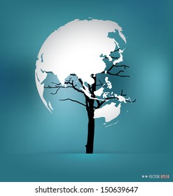 Tree shaped world map. Vector illustration.