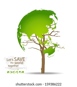 Tree shaped world map. Vector illustration.