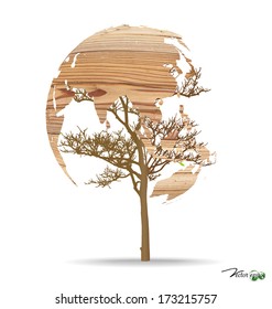 Tree shaped world map. Vector illustration.