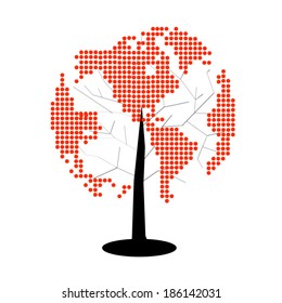 Tree shaped world map. Vector illustration.