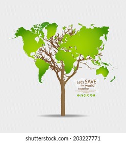 Tree shaped world map. Vector illustration.