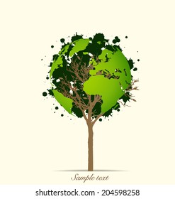 Tree shaped world map. Vector illustration.
