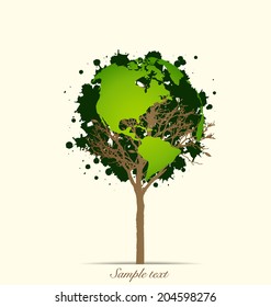 Tree shaped world map. Vector illustration.