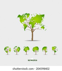 Tree shaped world map. Vector illustration.