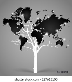 Tree shaped world map. Vector illustration.