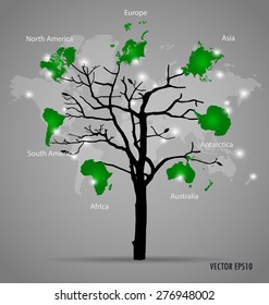 Tree shaped world map. Vector illustration.