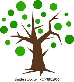 tree with sharp branches twigs and roots natural logo for design round patterns green leaves concept of nature and parks