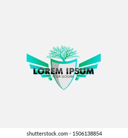 tree and shield logo icon for forestry company