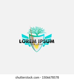 tree and shield logo icon for nature and technology company