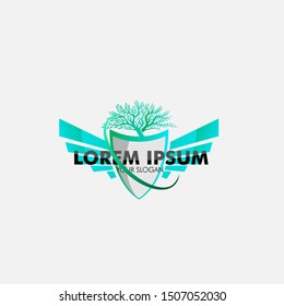 tree and shield logo icon for nature and technology company