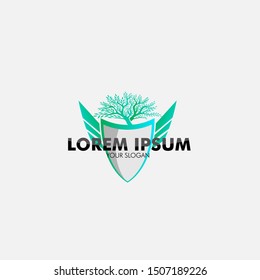 tree and shield logo icon for nature and technology company