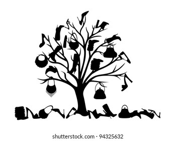 Tree with shoes and bags