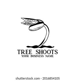 tree shoot hand drawn design logo vector