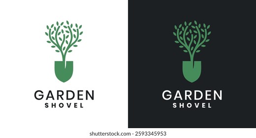 Tree shovel logo design, garden spade icon