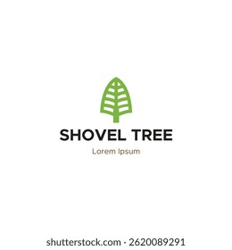 Projeto de logotipo de pá de árvore, ícone de pá de jardim isolado no fundo branco.