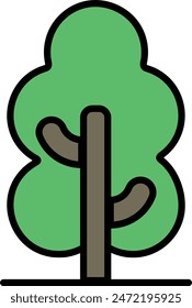Ein Baum ist in einer Schwarzweißzeichnung dargestellt. Der Baum ist hoch und hat einen dicken Stamm. Die Blätter sind ausgebreitet und die Äste dünn. Der Baum ist von einem kleinen Schmutzhaufen umgeben