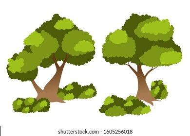 Tree and shrubs. Vector illustration. Clip art.