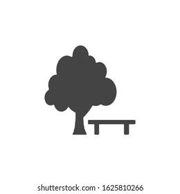 tree sign icon. Tree with bench icon. Relax symbol. Stock vector illustration isolated on white background.