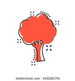 Tree sign icon in comic style. Branch forest vector cartoon illustration on white isolated background. Hardwood business concept splash effect.