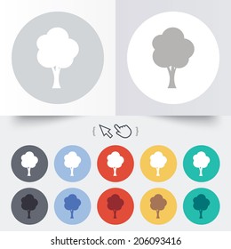 Tree sign icon. Forest symbol. Round 12 circle buttons. Shadow. Hand cursor pointer. Vector