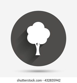 Tree sign icon. Forest symbol. Circle flat button with shadow. Vector