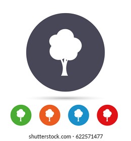 Tree sign icon. Forest symbol. Round colourful buttons with flat icons. Vector