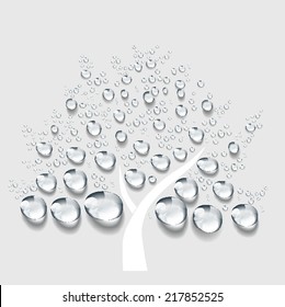 tree sign icon, Transparent water drop vector, big tree with rain water dew drop leave in ecology and environment concept, forest and big tree growing up.