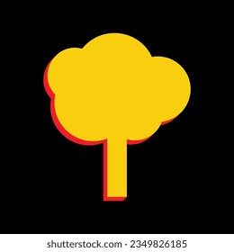 Tree sign illustration. 3D Extruded Yellow Icon with Red Sides a Black background. Illustration.