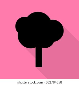 Tree sign illustration. Black icon with flat style shadow path on pink background.
