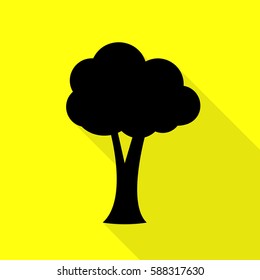 Tree sign illustration. Black icon with flat style shadow path on yellow background.