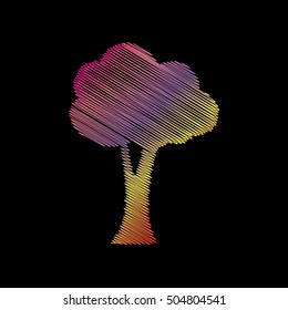 Tree sign illustration. Coloful chalk effect on black backgound.