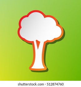 Tree sign illustration. Contrast icon with reddish stroke on green backgound.