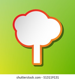Tree sign illustration. Contrast icon with reddish stroke on green backgound.