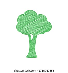 Tree sign illustration. Green scribble Icon with solid contour on white background. Illustration.