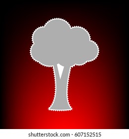 Tree sign illustration. Postage stam or old photo style on red-black gradient background.