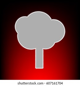 Tree sign illustration. Postage stamp or old photo style on red-black gradient background.